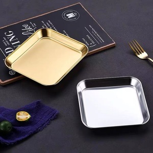 304 Stainless Steel <b>Square</b> Plate Silver Gold Antique Finish Shallow Dish For Hotel Food Coffee Tea Snack Serving - Product Image 3