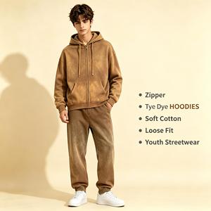 Cardigan Sweatshirt Homme Personnalisé pour l'Automne, Coupe Oversize Unie, Fermeture Éclair Double Sens, Style Boxy, Effet Délavé - Product Image 3