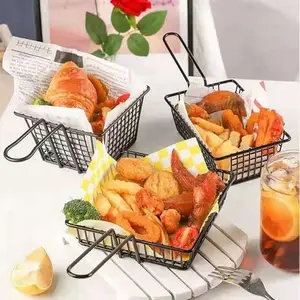 स्टेनलेस स्टील खाद्य भंडारण टोकरी रचनात्मक फ्रेंच फ्राइज़ फ्राइड चिकन नाश्ता रेस्तरां नाश्ता भंडारण टोकरी