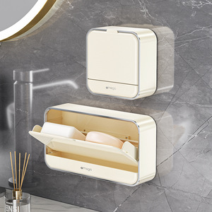 Omega Wall Mounted <b>Soap</b> Dish With Lid Plastic Rectangular Drainage Bathroom Storage - Product Image 4