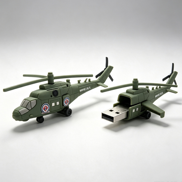 3D Military Helicopter Silicone USB Flash Drive Custom Logo PVC Aircraft Model Pendrive Themed Promotional Memory Stick