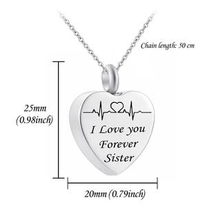 Fashion Cremation Pendant Electrocardiogram engraved Custom family name i love you Forever Memorial Urn Necklace Ashes - Product Image 2
