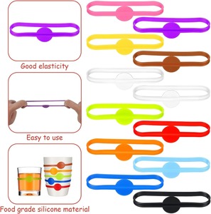 Marcador <span class=keywords><strong>de</strong></span> Vaso Plano <span class=keywords><strong>de</strong></span> Silicona Individual, Anillo Identificador <span class=keywords><strong>de</strong></span> Botella Reutilizable Estilo Pulsera para Fiestas, Libre <span class=keywords><strong>de</strong></span> BPA - Product Image 2