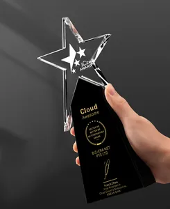 Honor Of Crystal Blanks Carved Star Trophies Crystal Champion Award Glass Award Trophy Black Custom Crystal Trophy