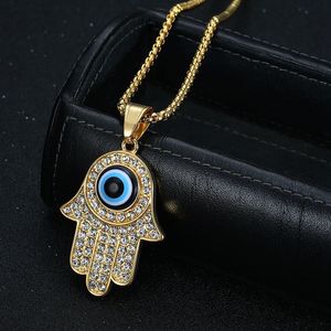 Collier Pendentif Main de Fatima en Acier Inoxydable avec Strass et Breloque Mauvais Œil, Chaîne Couleur Or et Argent, Bijou Cadeau - Product Image 2