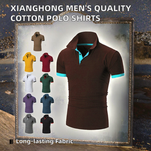 Chemise décontractée à manches courtes pour homme en polyester/coton anti-boulochage, tissu tricoté de haute qualité à motif uni, brodée, style urbain - Product Image 2