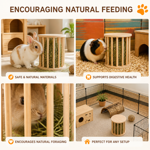 Natural Solid Wood Rabbit Hay Feeder Cylinder Cage Design Large Capacity Bunny Hay Rack for Chinchilla Guinea <strong>Pig</strong> - Product Image 2