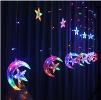Guirlande lumineuse LED suspendue Lune et Étoile, décorations de Ramadan, rideau lumineux pour la maison, décorations pour la fête de l'Aïd Kareen