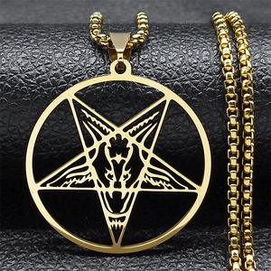 Grande Collana Talismano Baphomet in Acciaio Inossidabile, Gioiello Gotico Pagano con Pentagramma per Uomo, Amuleto Satanico, Gioiello Gotico con Capra, Amuleto di Lucifero - Product Image 4