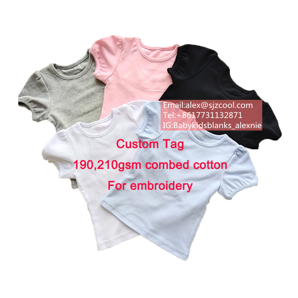 Футболки для девочек на заказ, детские летние футболки для маленьких девочек, футболки для малышей, белые футболки с пышными рукавами, 100% хлопок