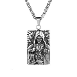 Titanium Steel Skull Reaper Pendant Necklace Men's Hip Hop <b>Cross</b> Charm SP893 - Product Image 1
