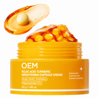 Crème Visage Hydratante Végane à l'Acide Kojique et au Curcuma en Capsules, Marque Blanche, Éclaircissante, Unifiante, Anti-Cernes et Anti-Cicatrices d'Acné