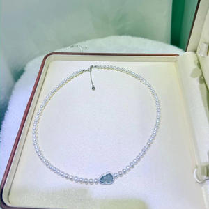 Ensemble collier et bracelet en argent pur Fulu avec pendentifs et breloques en jade d'eau bleue naturel, forme de gourde, 4,5-5 mm, presque rond, sans défaut, effet aurore - Product Image 3