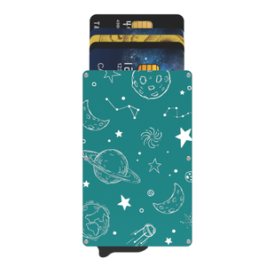 Cute Space Pattern Aluminum <b>Credit</b> <b>Card</b> Holder 3 In No Closure RFID Blocking Minimalist <b>Wallet</b> - Product Image 1