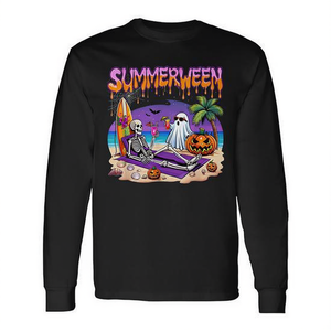 Summerween Skeleton Ghost Beach Halloween T-shirt à manches longues - Product Image 2