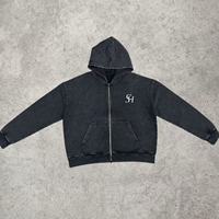Ensemble survêtement homme streetwear oversize vintage délavé à l'acide, comprenant un sweat à capuche zippé épais et un pantalon de survêtement large