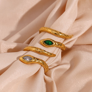 Stainless Steel 18K Gold Plated Snake <b>Open</b> <b>Ring</b> Hammered Texture Zircon Inlay Adjustable Trendy Women Statement Finger <b>Ring</b> - Product Image 3