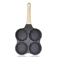 Poêle à petit-déjeuner RAF R.2553 à quatre compartiments, 19 cm, en aluminium, ronde, avec poignée aspect bois, pour œufs, crêpes, viande et fruits