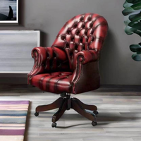 Chaise de directeur capitonnée de style mid-century sur mesure, chaise de bureau en bois antique, cuir véritable, pivotante, dossier haut, chaise de patron