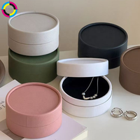 Boîte à bijoux ronde haut de gamme en deux parties avec impression de logo personnalisée, finition mate de luxe, emballage cadeau pour bagues, boucles d'oreilles, colliers