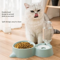Bol double en plastique pour animaux de compagnie avec bouilloire Bol en acier inoxydable pour chat Bassin pour chien Remplissage automatique de l'eau Bol de nourriture pour chat Fournitures de nourriture