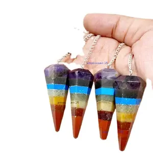 7 CHAKRA BONDED 6 FACETED PENDULUMS / GEMSTONE AGATE FENG SHUI PENDULUMS/ CHAKRA REIKI HEALING PENDULUM JEWELRY