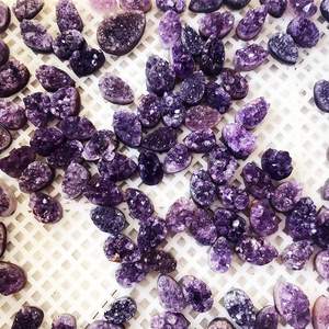 Batu liontin Cluster batu longgar Druzy mentah Amethyst Quartz kristal Geode gelap alami grosir batu permata kasar untuk membuat perhiasan - Product Image 2