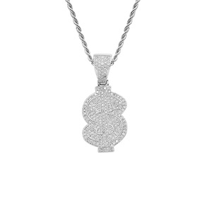 Cadena con colgante de dólar de circonio completo, joyería hip hop, accesorios, circonio de cobre, colgante de dólar. - Product Image 5