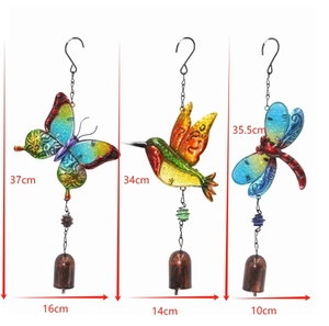 Colgantes de hierro modernos Diamantes pintados Colibríes de cristal Mariposas Libélulas-Campanas de viento de metal creativas - Product Image 2
