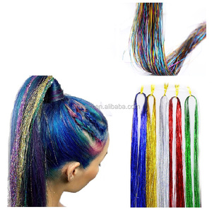 Shienin 37'' Shiny Hair 150 Strand Highlights Glitter Hair Extensions <strong>Tinsel</strong> for Carnival Festival Party - Product Image 1