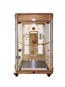 Gabbia per <span class=keywords><strong>Pappagalli</strong></span> Panoramica Deluxe in Legno Massello e Vetro, Anti-Fuga, Anti-Schizzi, Stile Villa, Grande Formato per Ara, <span class=keywords><strong>Pappagalli</strong></span> Grigio, <span class=keywords><strong>Pappagalli</strong></span> Monacello - Product Image 5