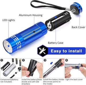 Linterna LED Mini de Aluminio, Diseño Delgado y Práctico, 9 LED, con Cordón, Pila AAA No Incluida, Multicolor, para Camping y Senderismo - Product Image 2