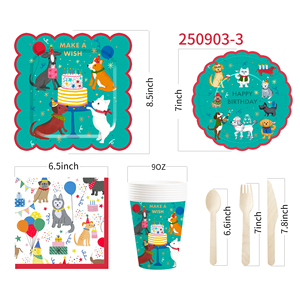 Ensemble de vaisselle pour fête d'anniversaire sur le thème des animaux de compagnie DAMAI Green, comprenant des assiettes et des gobelets en papier jetables pour la décoration de table de fête pour animaux de compagnie - Product Image 6