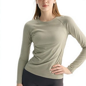 T-shirt de <span class=keywords><strong>sport</strong></span> respirant à manches longues pour <span class=keywords><strong>femme</strong></span>, col rond, ajusté, rayé, 100 % nylon, idéal pour le yoga, le Pilates et la course printemps/été - Product Image 1