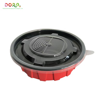 Bol en plastique pour restauration rapide Dora rouge et noir, boîte à soupe de nouilles à emporter, couvercle jetable, 450 ml, biodégradable, logo personnalisé, style classique, nourriture