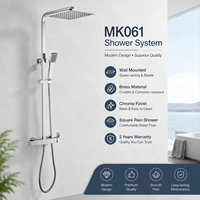 Ensemble de douche carré effet pluie chromé, système de douche de salle de bain avec mitigeur en laiton et douchette à main sur barre coulissante