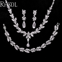 RAKOL SP3386 haute qualité boucles d'oreilles collier bague bracelets ensemble de bijoux zircon cubique ensembles de bijoux de mariage