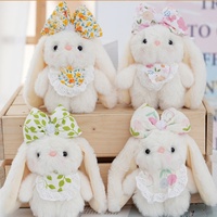 Porte-clés et breloque de sac lapin mignon et kawaii, mini, en peluche moelleuse et douce, avec nœud et jupe florale, jouet animal en peluche, pendentif lapin, poupée de machine à griffes