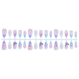 30 pièces de faux ongles press-on faits main de haute qualité, motif fleur 3D entièrement orné de strass, forme amande courte, couvrance totale, pour le printemps et l'été, pour femmes - Product Image 2