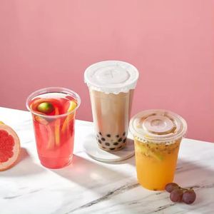 Gobelets ronds transparents en PET à paroi simple de 98 mm, 12 oz, avec couvercle à paille pour boissons froides, café et fêtes - Product Image 2