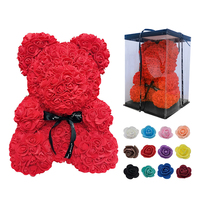 Ammy 40cm Ours en peluche rose en mousse de luxe Style naturel Ours en rose PE artificiel pour anniversaire Saint Valentin Coffrets cadeaux de remise de diplôme