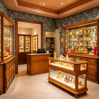 Vitrine à parfums vintage en bois massif sur mesure avec éclairage LED et design écologique pour usage professionnel en boutique de détail