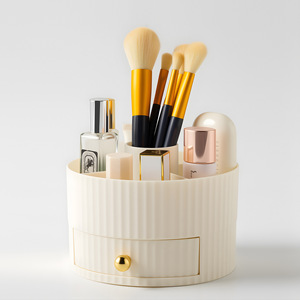 <b>Makeup</b> Organizer With <b>Drawer</b> Plastic Cosmetic Storage Box For Brush And Lipstick Off White And Black - Product Image 4