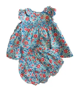 女の子のスモックセットドレス子供用花レッドドレス2024 Aliexpressホットスタイル子供用ドレス工場卸売