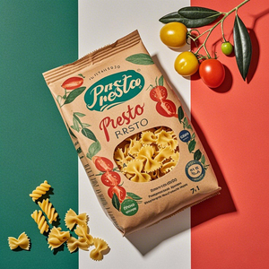 Emballage alimentaire personnalisé sac d'emballage en papier kraft thermoscellé étanche à l'humidité à fond plat pour pâtes spaghetti <span class=keywords><strong>Presto</strong></span> - Product Image 3