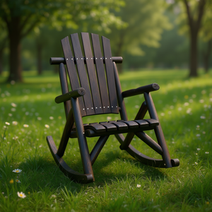 Sedia a dondolo da giardino in legno massello di abete, finitura bruciata, dimensioni standard, arredo da esterno stile rustico - Product Image 2