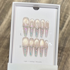 Presse longue nue chic sur les ongles-faux ongles en forme de cercueil amande-colle de haute qualité sur les ongles pour les femmes - Product Image 4
