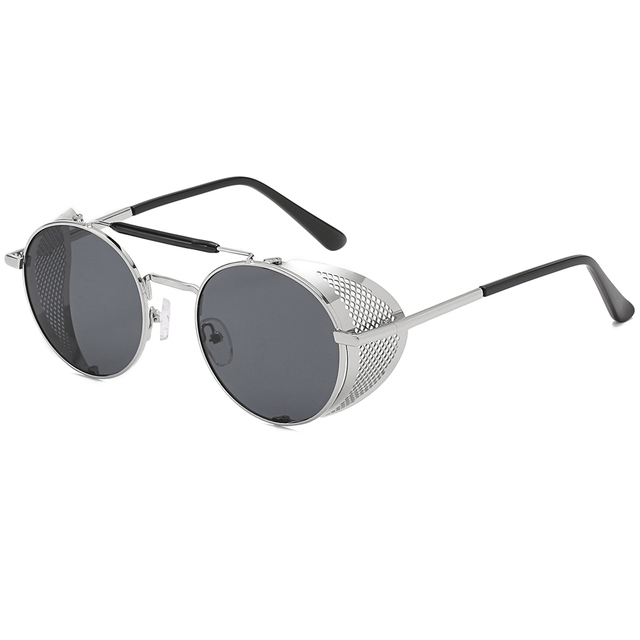 Vintage Steampunk Unisex Sunglasses Round Gothic Side Shield Copper Frame UV400 Protection