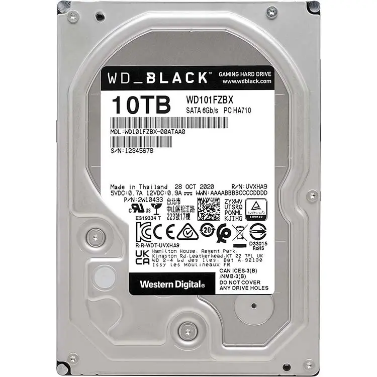 Western Digital 10 To WD Noir Performance Disque dur interne HDD 7200 RPM SATA 6 Gb/s 256 Mo de cache 3.5 "WD101FZBX