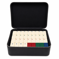 Boîte de rangement pour Mahjong en cuir noir, doublure en velours noir, fermeture éclair argentée, étui spacieux pour tuiles, logo personnalisé, vente en gros OEM